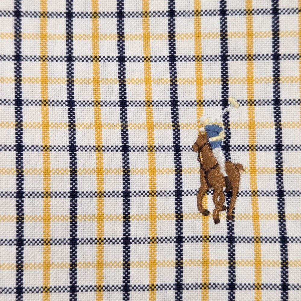 Ralph Lauren Yarmouth Mens 17.5 36/37 Flesh Pony Oxford Shirt Navy Yellow Check - Picture 5 of 7